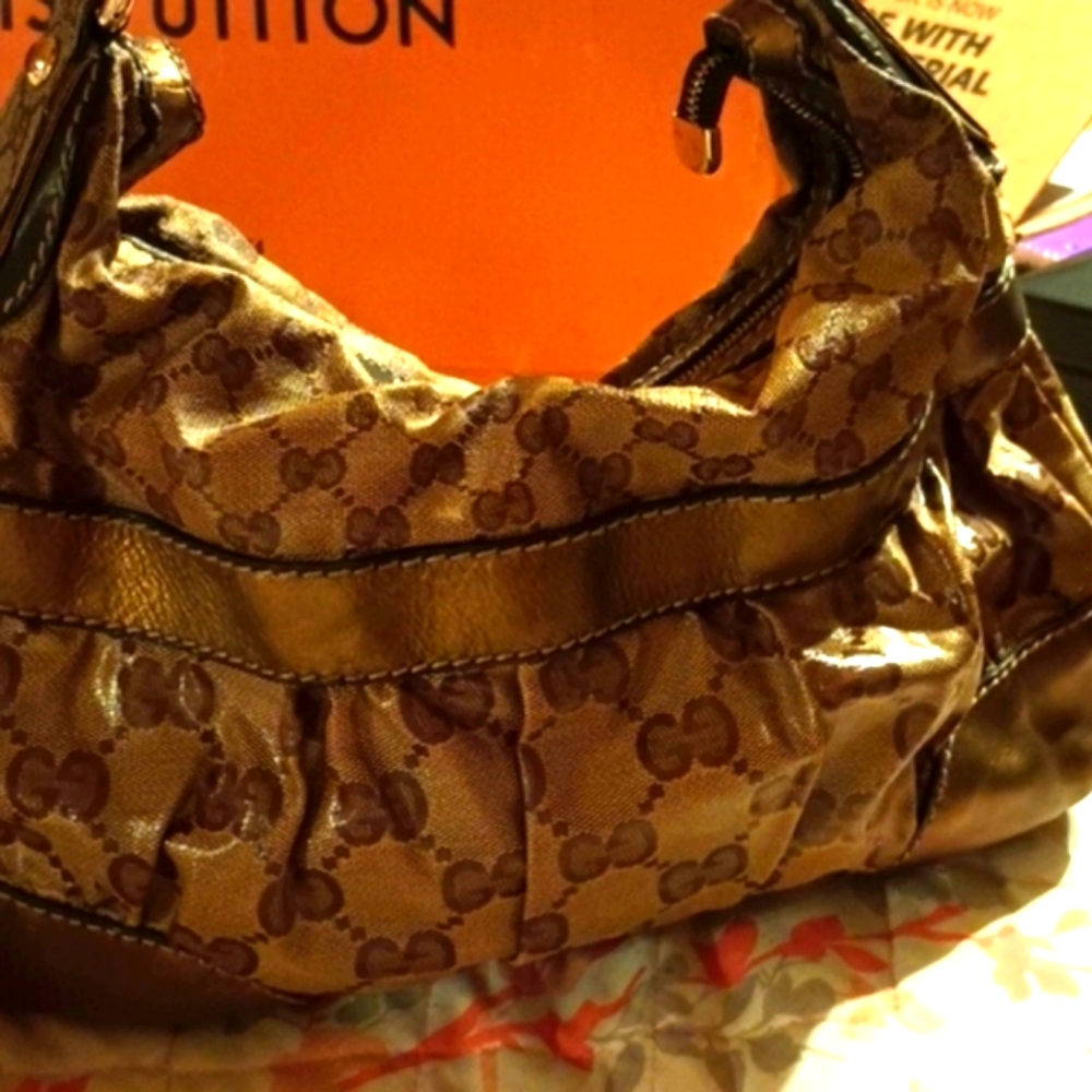 - VINTAGE GUCCI Crystal Monogram Mix Hobo Goldie bag authentic